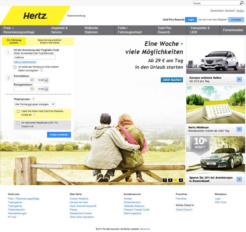 Billige Mietwagen buchen von Hertz Autovermietung