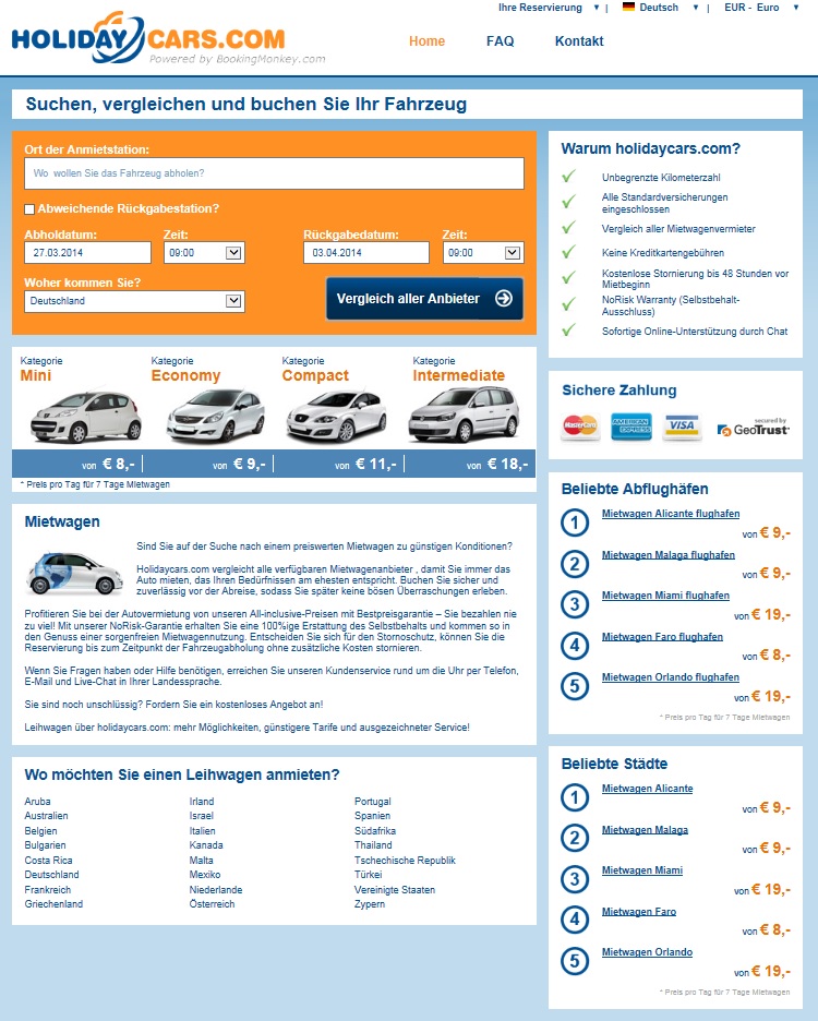 Günstige Leihwagen im Urlaub buchen bei HolidayCars