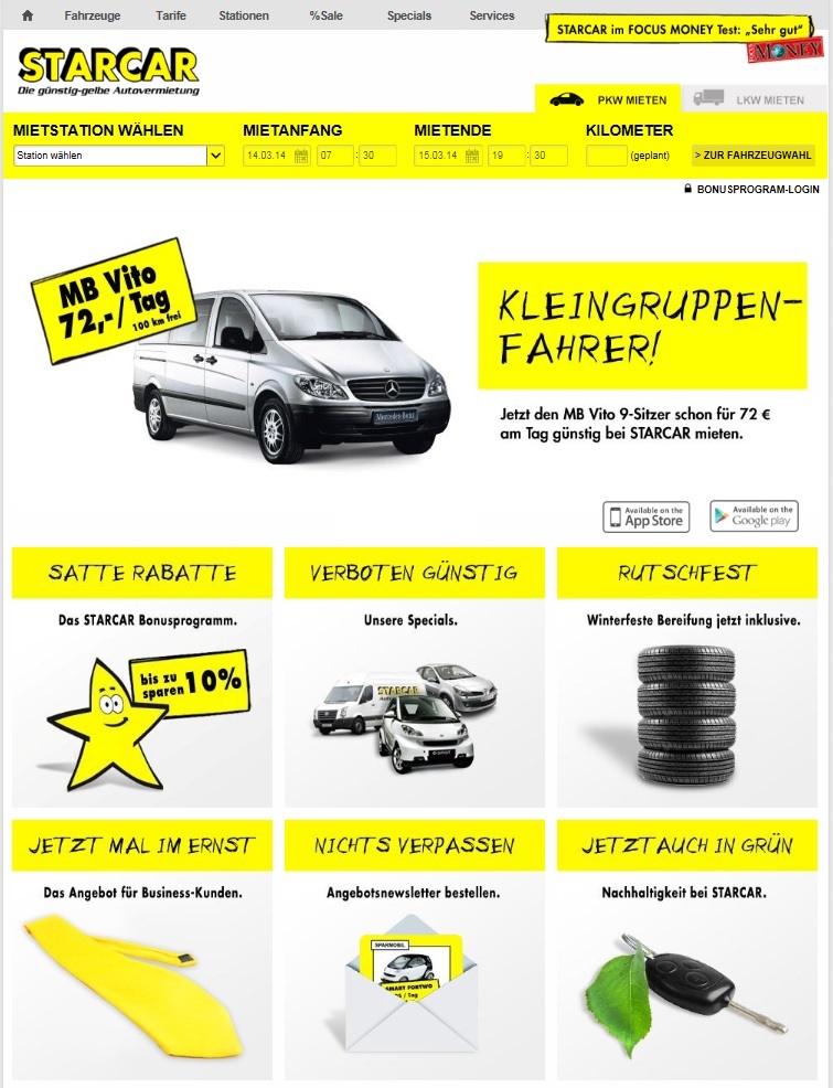 Billige Autovermietung günstige Mietfahrzeuge von STARCAR