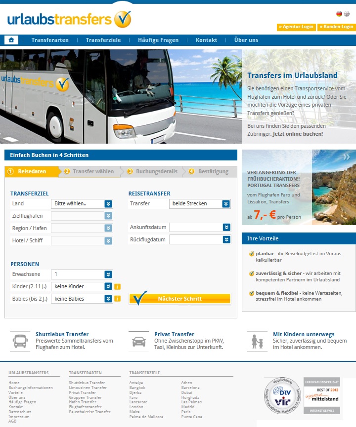 Flughafentransfer günstig online buchen mit Urlaubstransfers.de