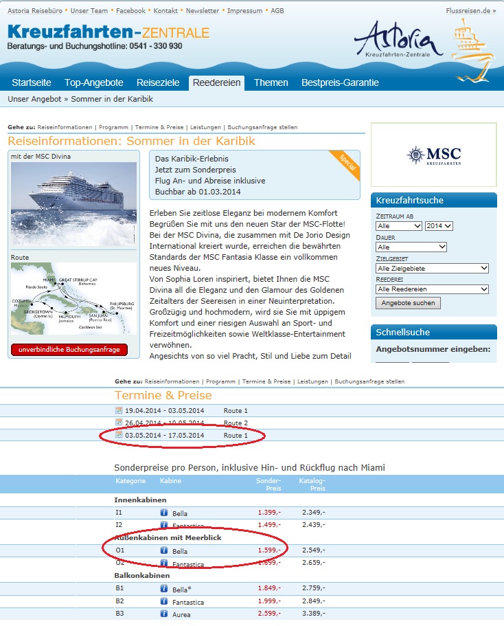 14 Tage Kreuzfahrt in die Karibik inkl. Flug und Vollpension mit Aussenkabine für 1.599 € p.P.